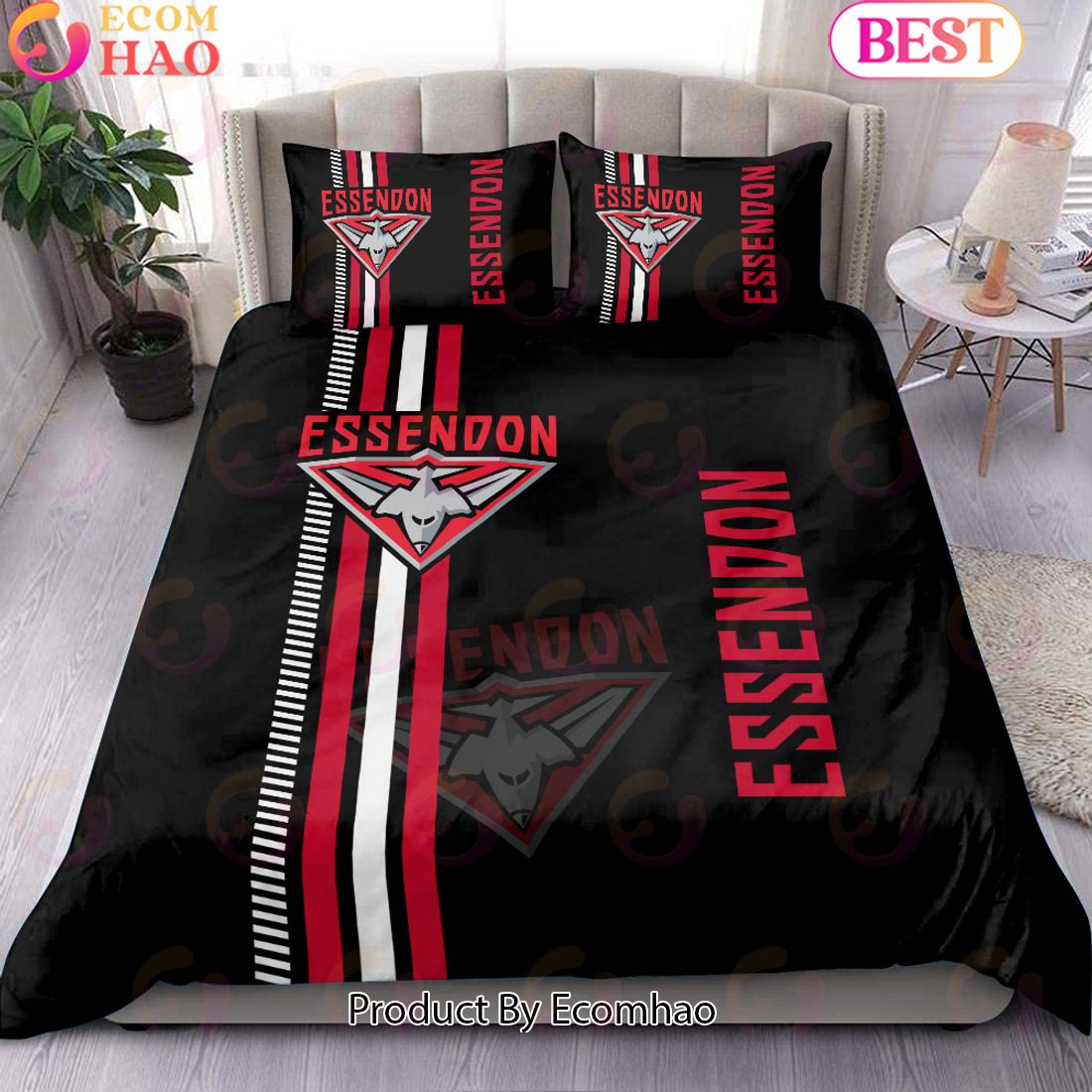 AFL Essendon Bombers 1-side Print 3 Pcs Bedding Set