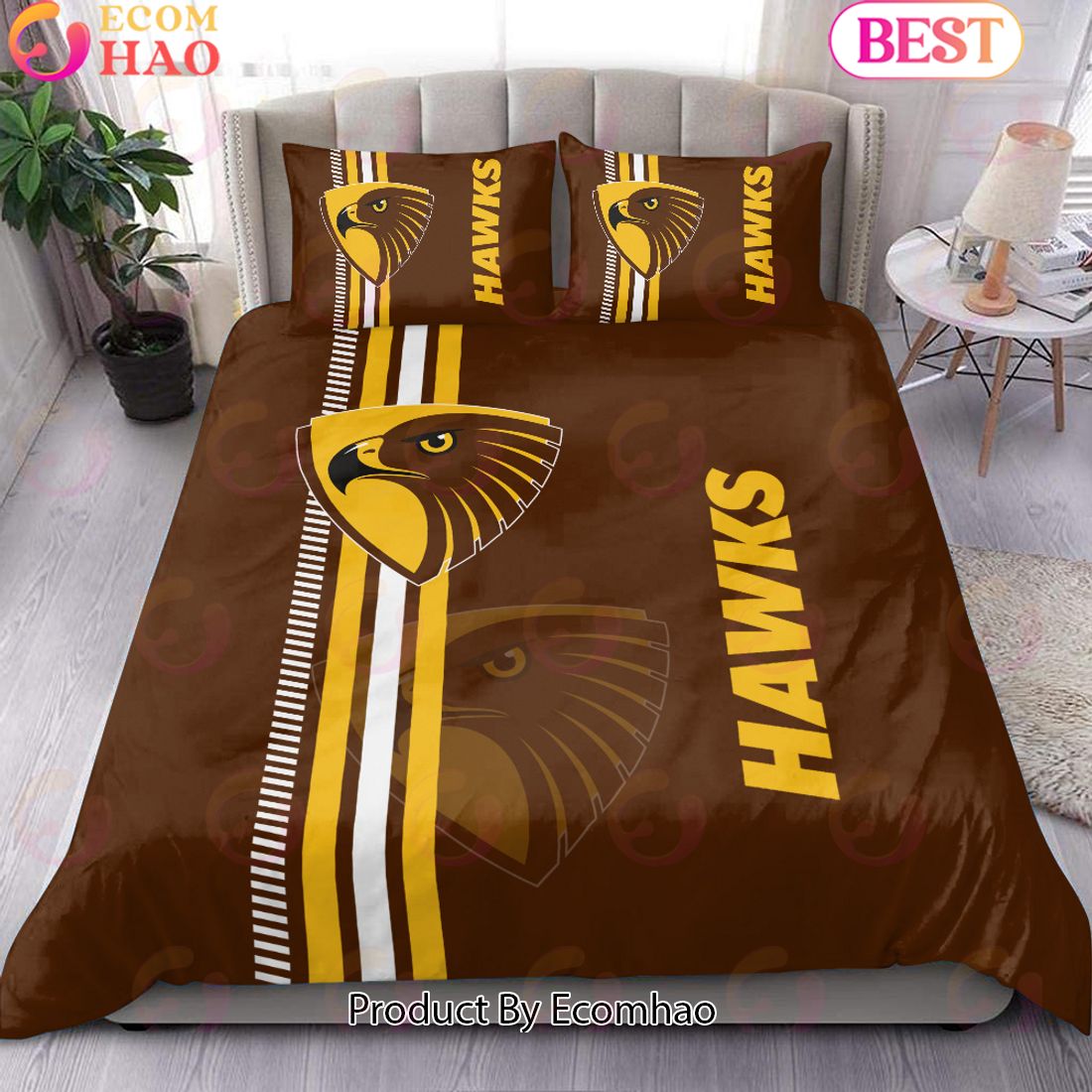 AFL Hawthorn Hawks 1-side Print 3 Pcs Bedding Set