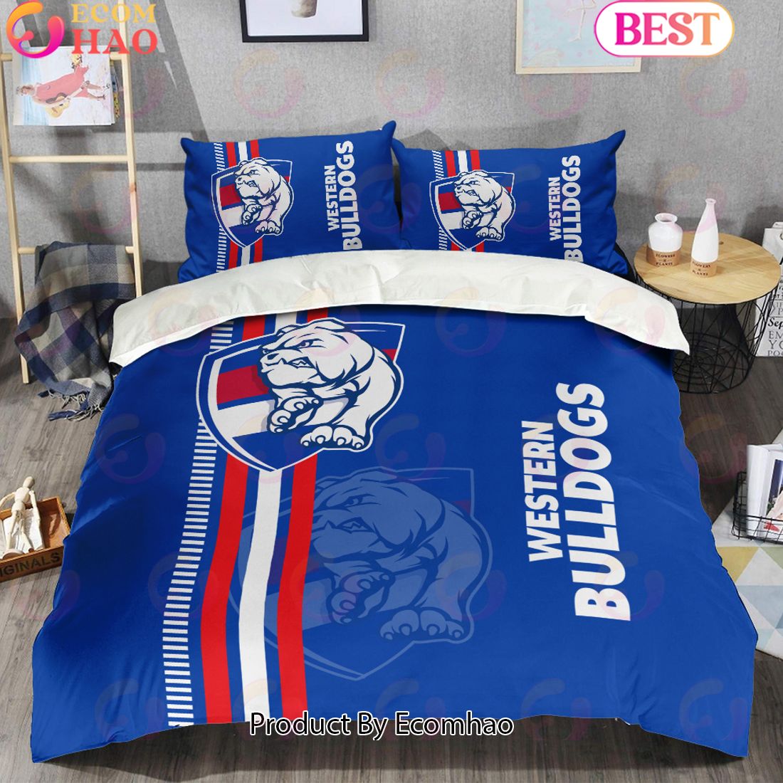 AFL Western Bulldogs 1-side Print 3 Pcs Bedding Set