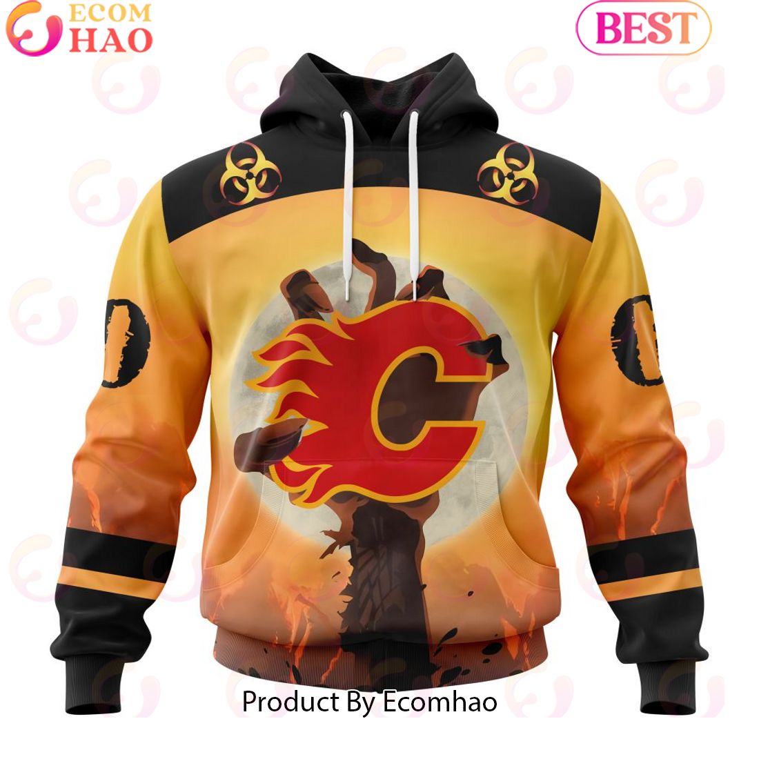 Personalized NHL Calgary Flames Special Zombie Design For Halloween 3D Hoodie