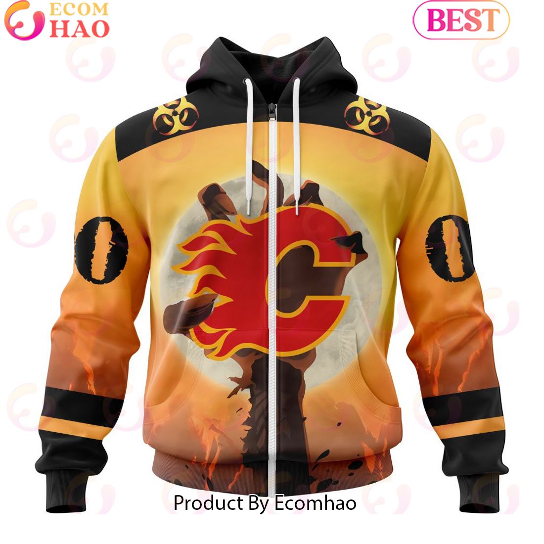 Personalized NHL Calgary Flames Special Zombie Design For Halloween 3D Hoodie