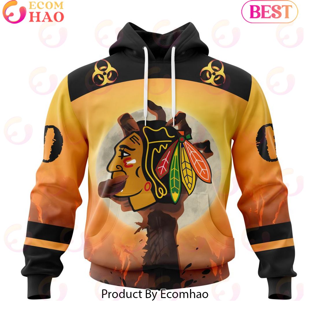 Personalized NHL Chicago Blackhawks Special Zombie Design For Halloween 3D Hoodie