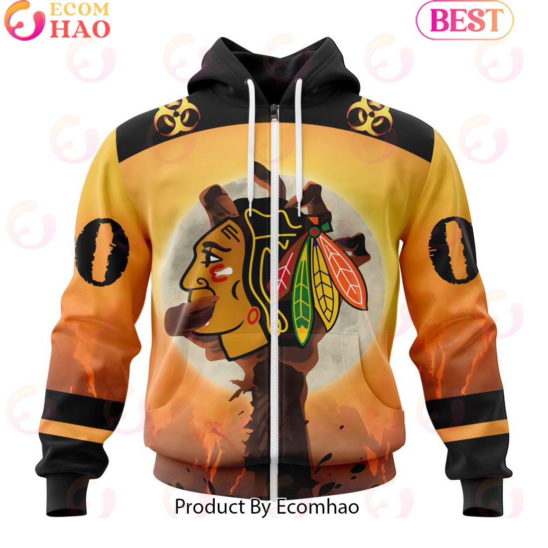 Personalized NHL Chicago Blackhawks Special Zombie Design For Halloween 3D Hoodie