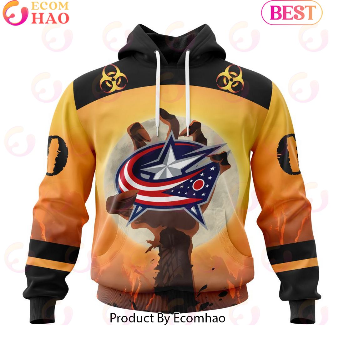 Personalized NHL Columbus Blue Jackets Special Zombie Design For Halloween 3D Hoodie