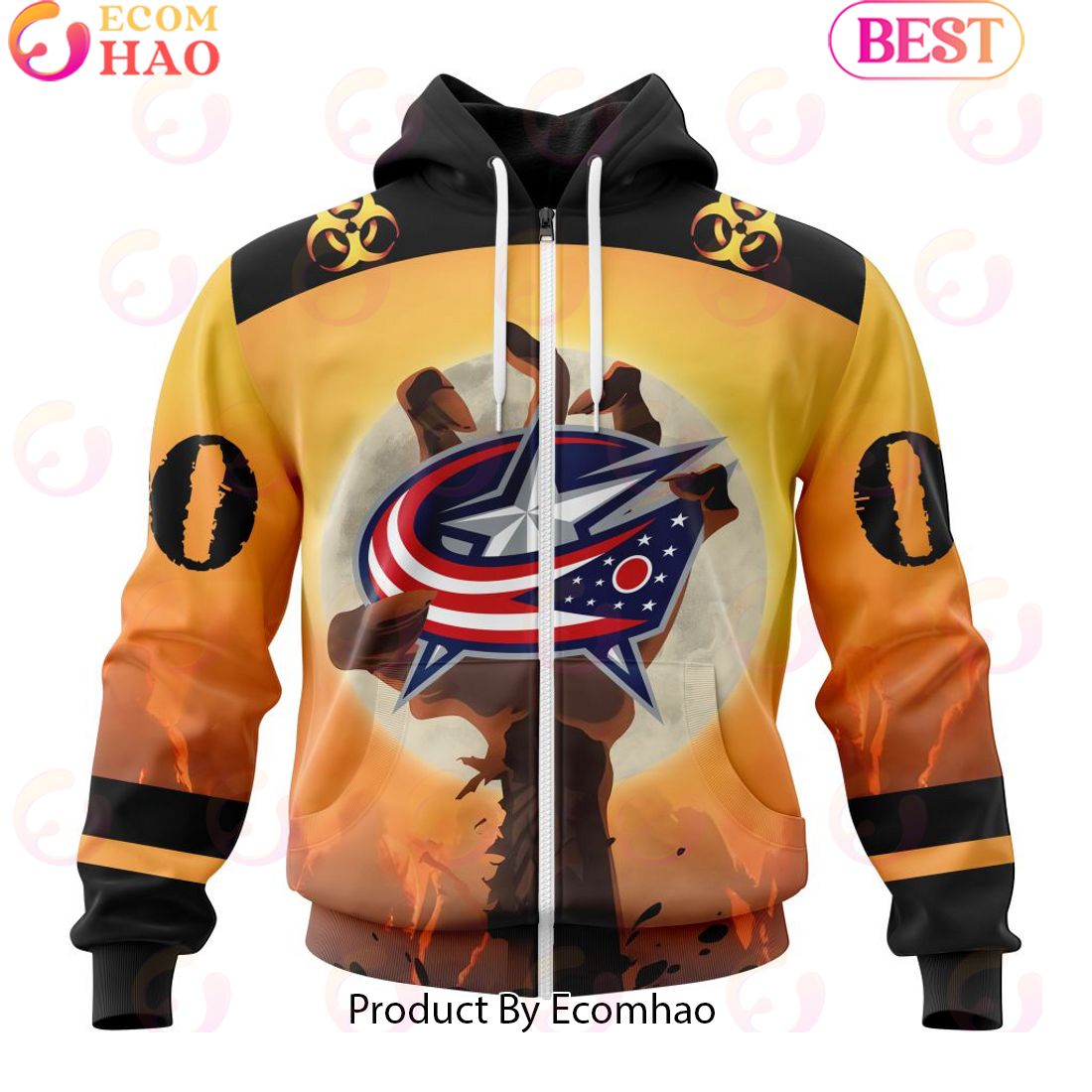 Personalized NHL Columbus Blue Jackets Special Zombie Design For Halloween 3D Hoodie