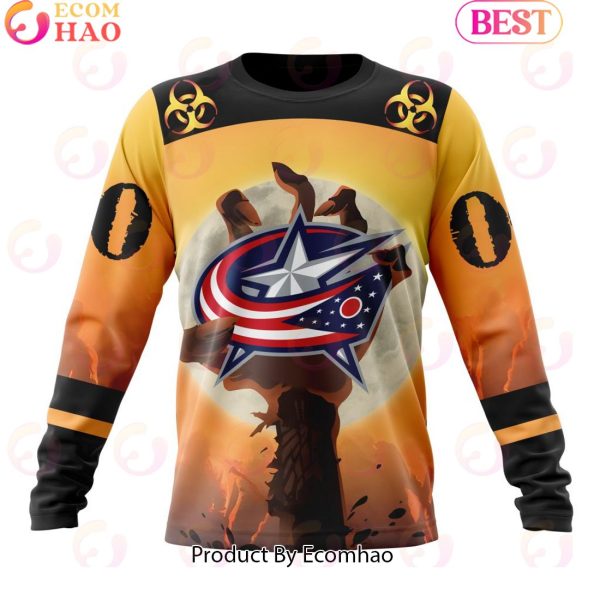 Personalized NHL Columbus Blue Jackets Special Zombie Design For Halloween 3D Hoodie