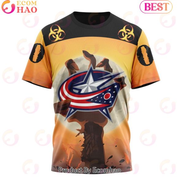 Personalized NHL Columbus Blue Jackets Special Zombie Design For Halloween 3D Hoodie