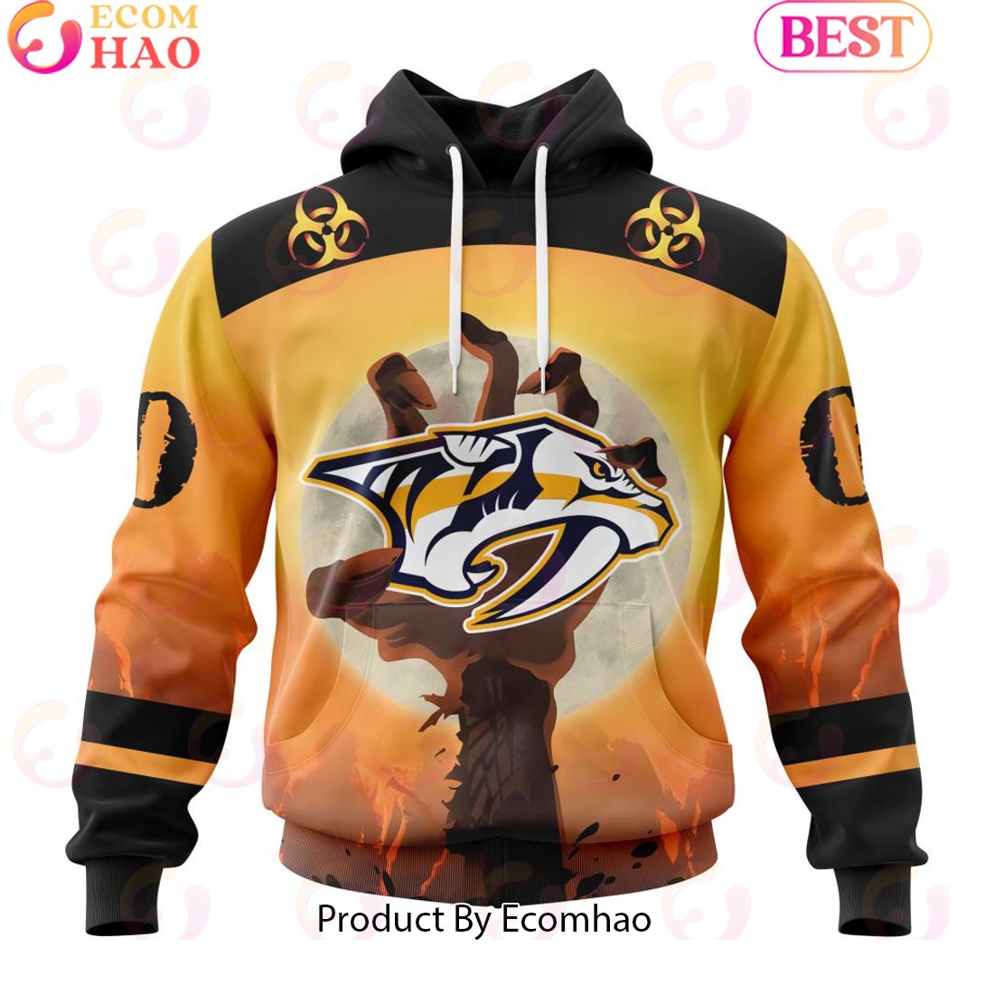 Personalized NHL Nashville Predators Special Zombie Design For Halloween 3D Hoodie