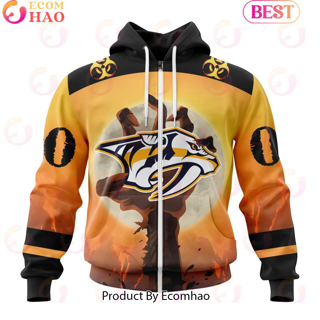 Personalized NHL Nashville Predators Special Zombie Design For Halloween 3D Hoodie