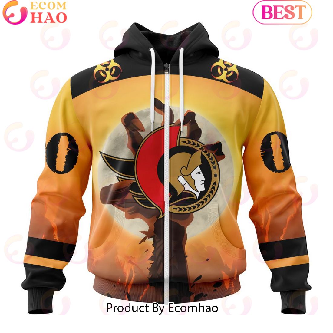 Personalized NHL Ottawa Senators Special Zombie Design For Halloween 3D Hoodie