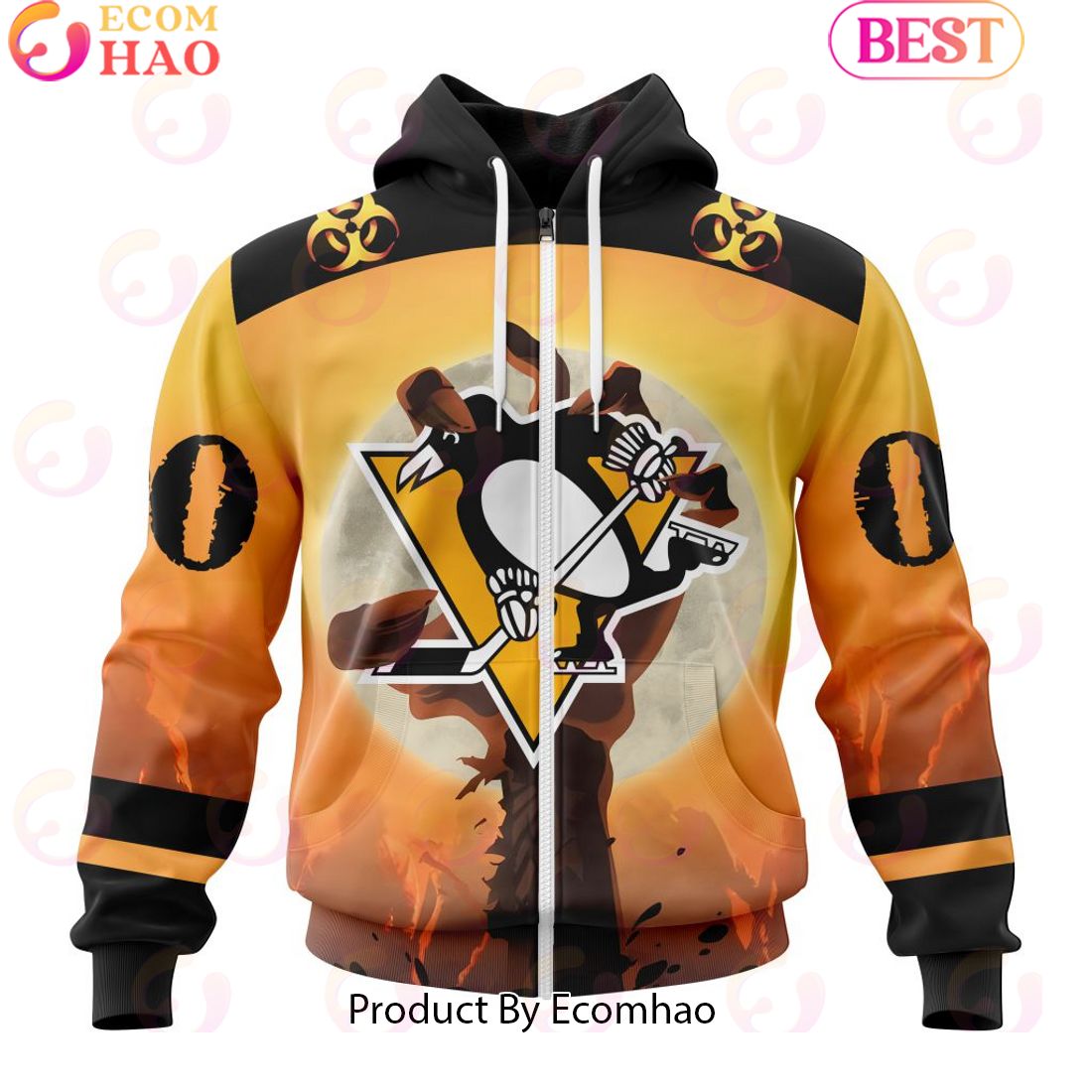 Personalized NHL Pittsburgh Penguins Special Zombie Design For Halloween 3D Hoodie