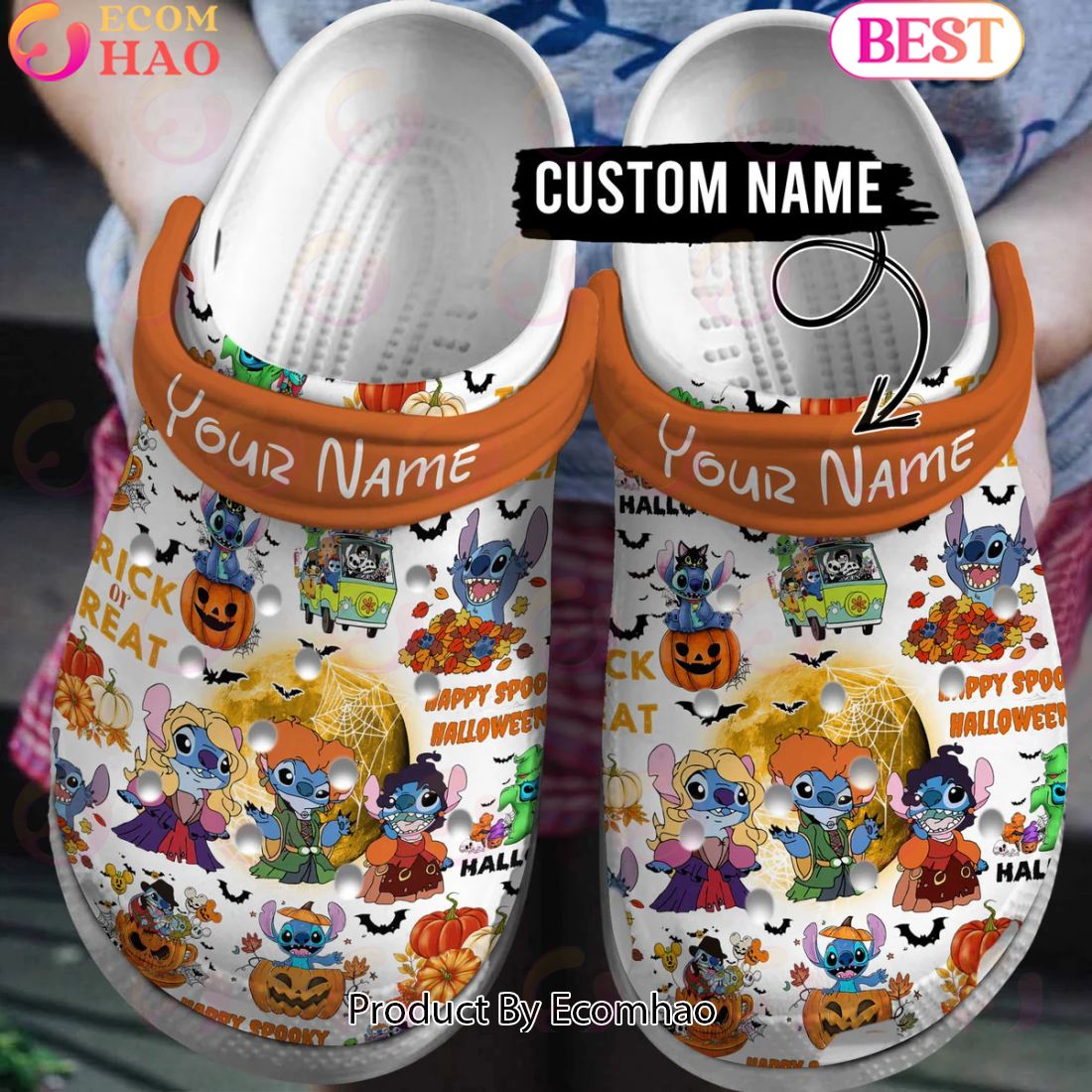 PREMIUM Crocs Custom Name Trick Or Treat Happy Spooky Halloween Clogs