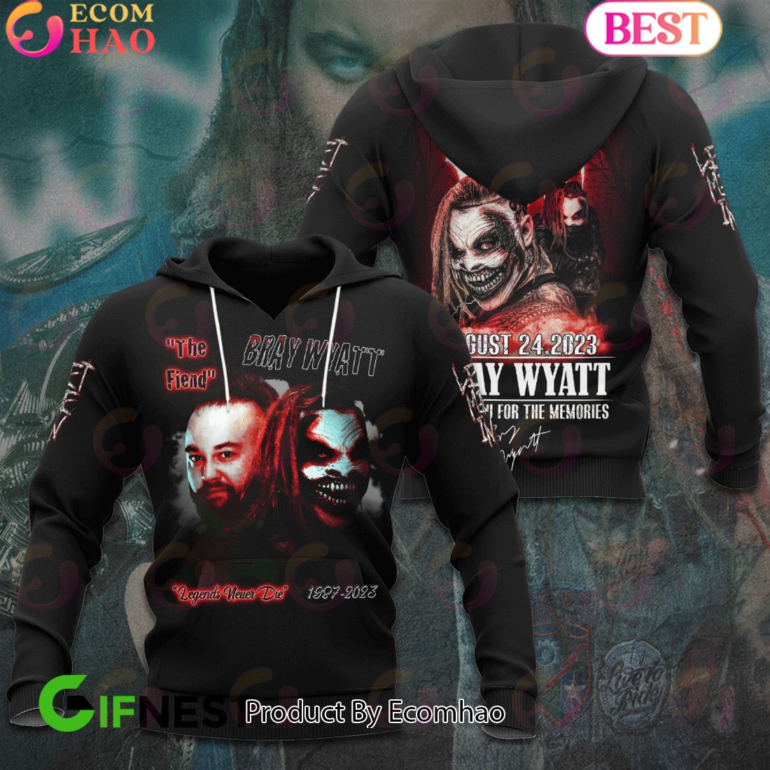 The Fiend Bray Wyatt Legends Never Die 1987 – 2023 Thank You For The Memories 3D Hoodie