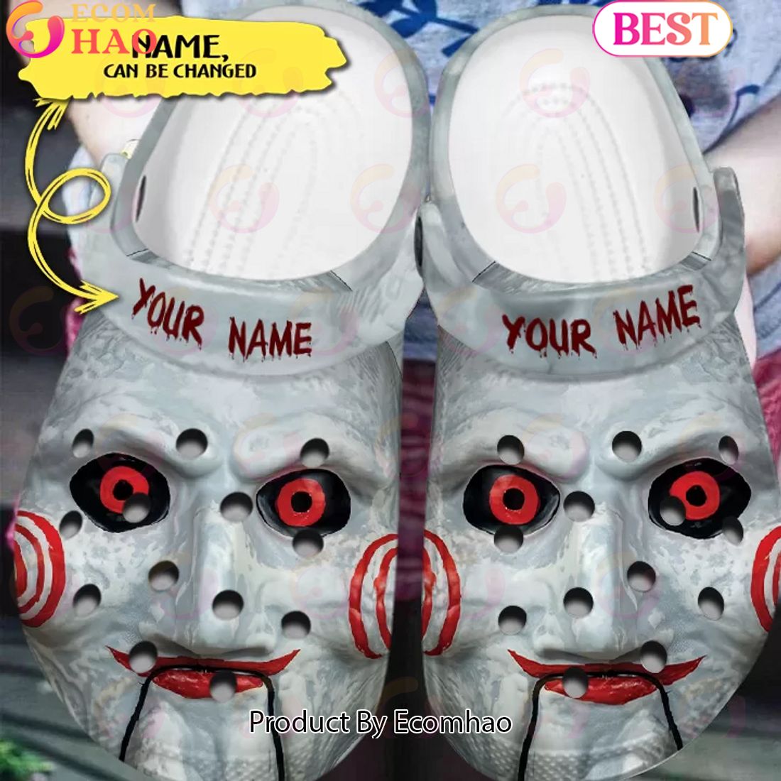 Scary Jigsaw’s Face Horror Characters Custom Name Crocs