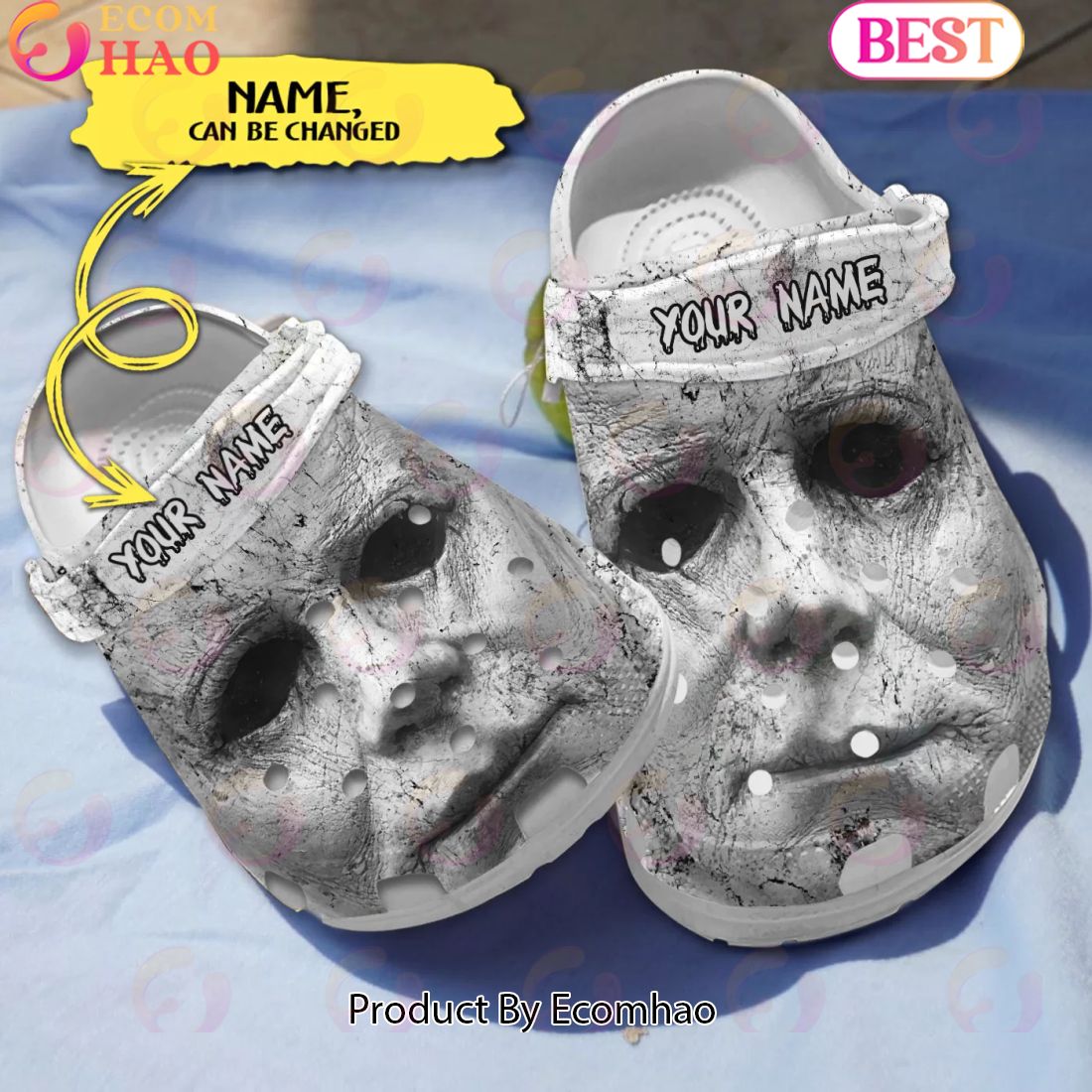 Scary Michael Myers Grey Face Halloween Custom Name Crocs