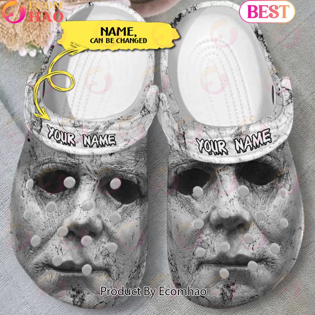 Scary Michael Myers Grey Face Halloween Custom Name Crocs