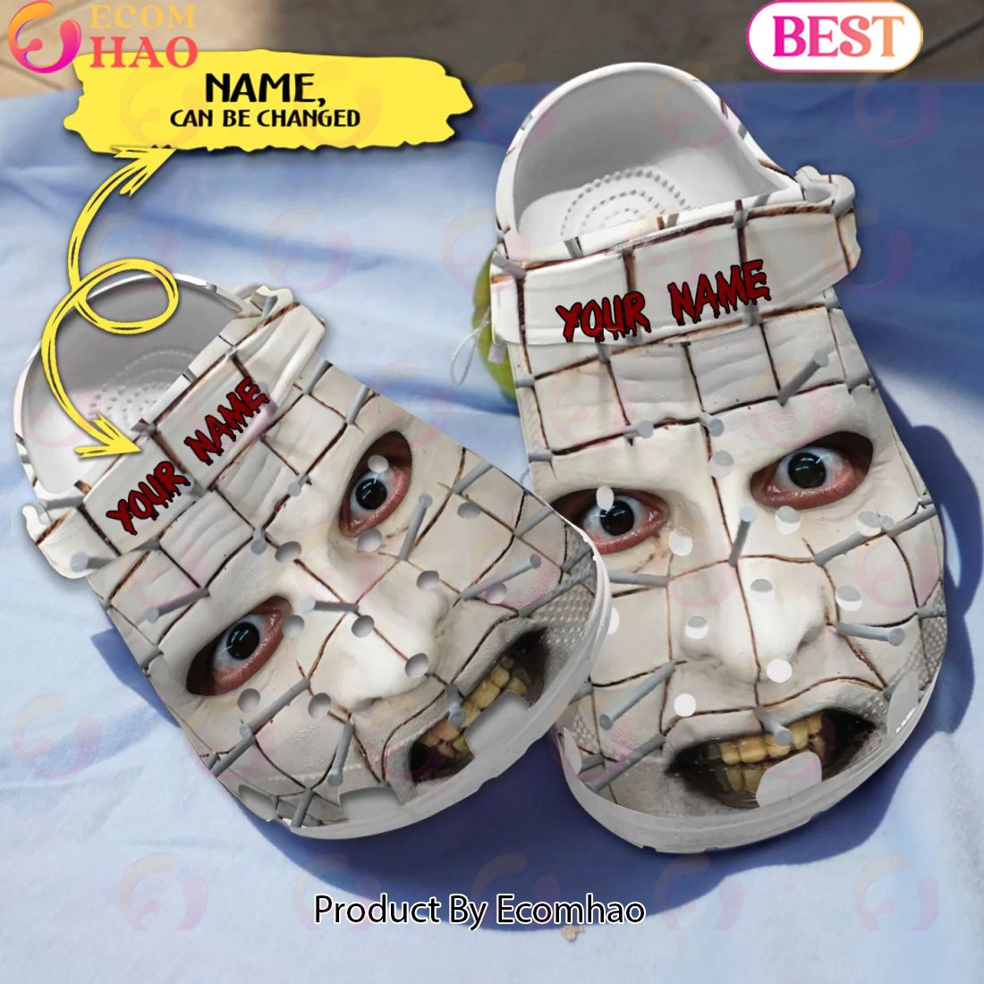 Scary Pinhead’s Face Horror Characters Custom Name Crocs