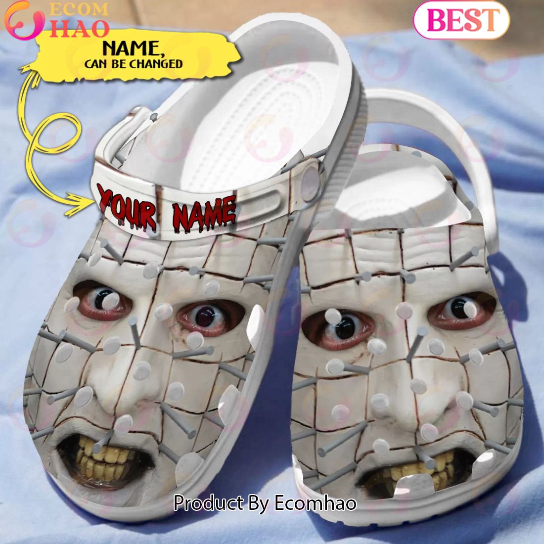 Scary Pinhead’s Face Horror Characters Custom Name Crocs