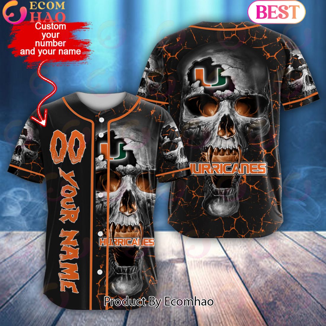 NCAA Miami Hurricanes Custom Name Baseball Jersey