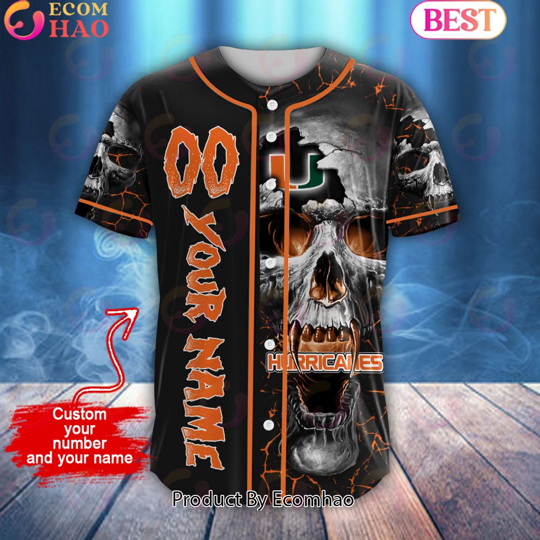 NCAA Miami Hurricanes Custom Name Baseball Jersey