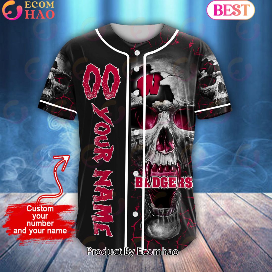 NCAA Wisconsin Badgers Custom Name Baseball Jersey