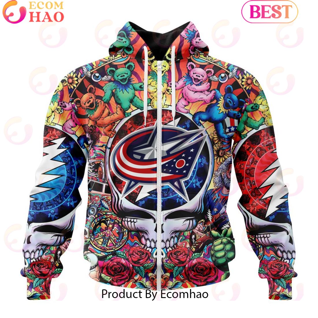 NEW] NHL Columbus Blue Jackets X Grateful Dead 3D Hoodie