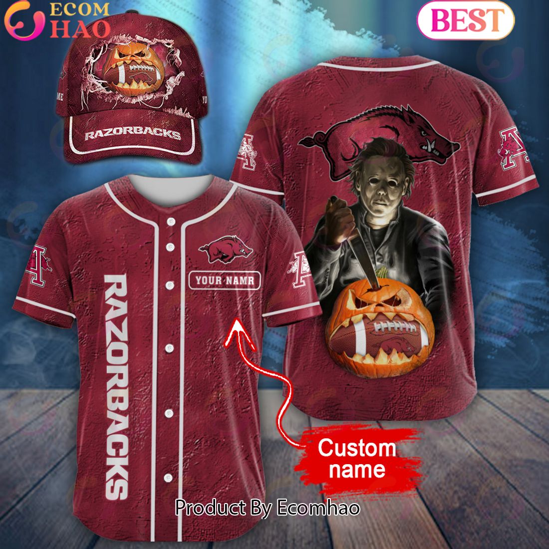 NCAA Arkansas Razorbacks Special Michael Myers Design PERSONALIZED Baseball Jersey