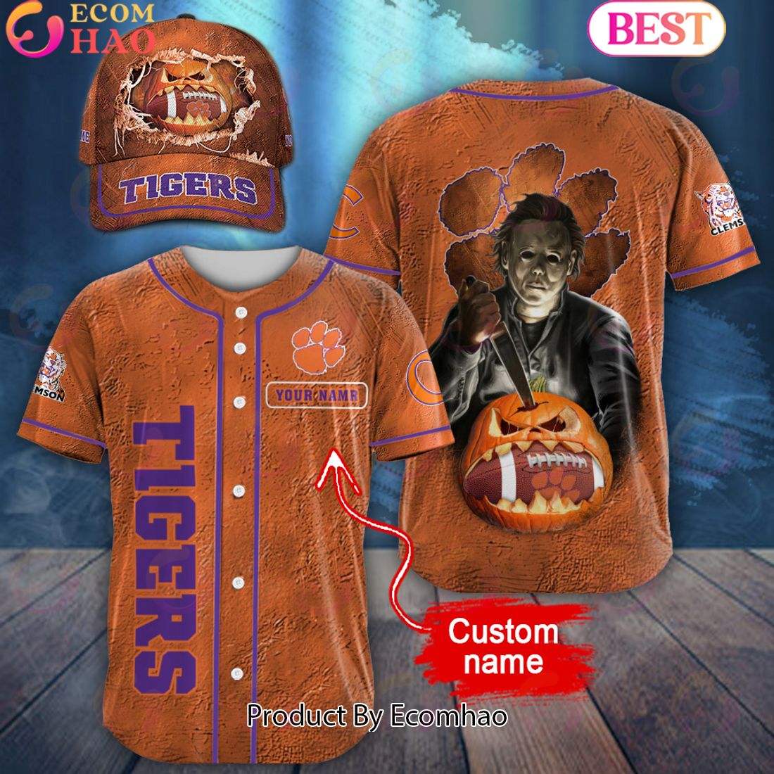 NCAA Clemson Tigers Special Michael Myers Design PERSONALIZED Baseball Jersey