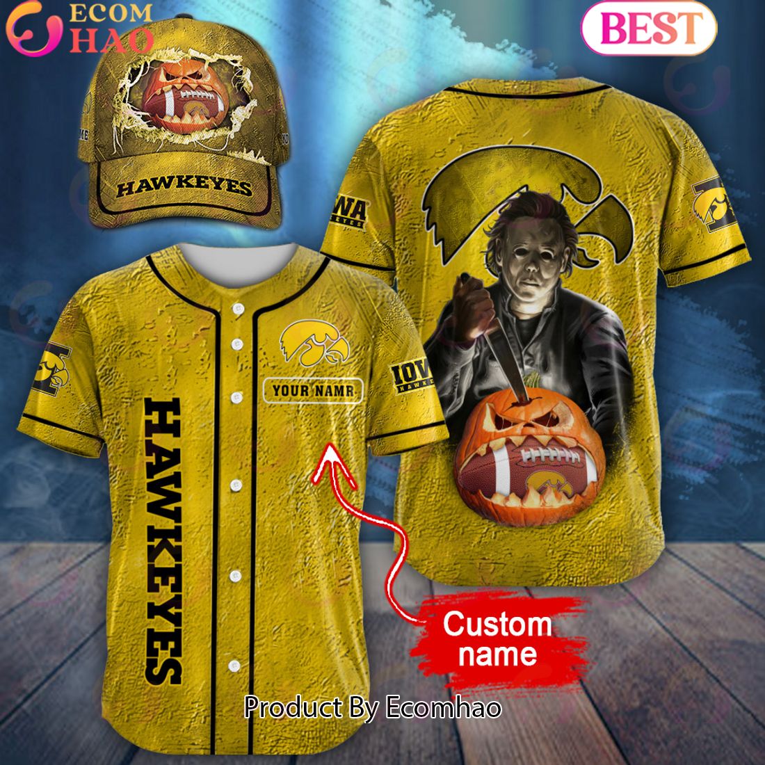 NCAA Iowa Hawkeyes Special Michael Myers Design PERSONALIZED Baseball Jersey