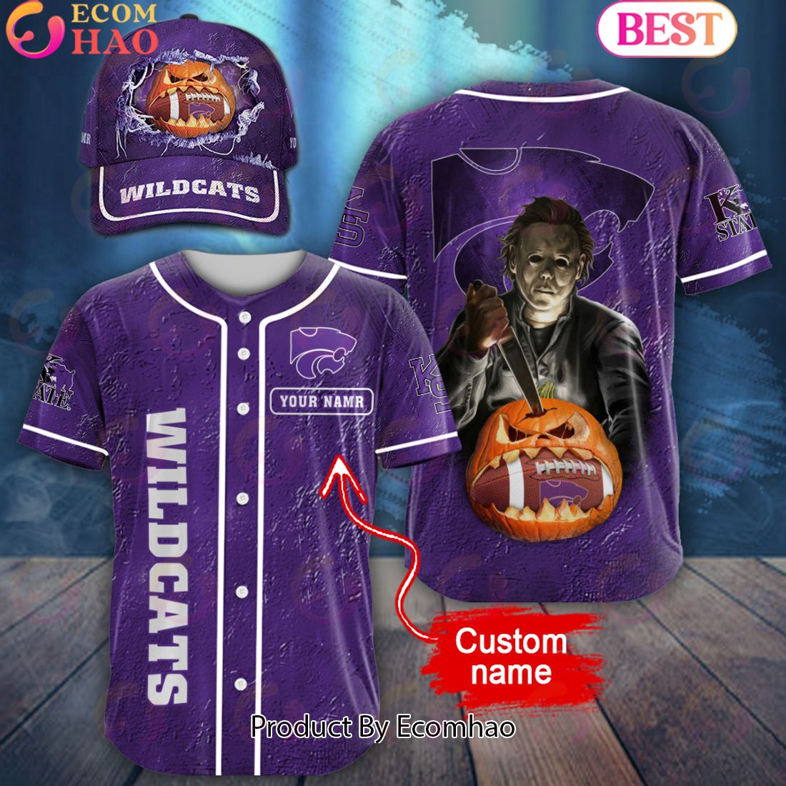 NCAA Kansas State Wildcats Special Michael Myers Design PERSONALIZED Baseball Jersey