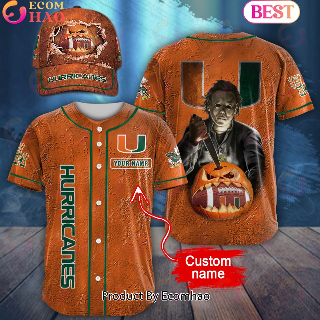 NCAA Miami Hurricanes Special Michael Myers Design PERSONALIZED Baseball Jersey