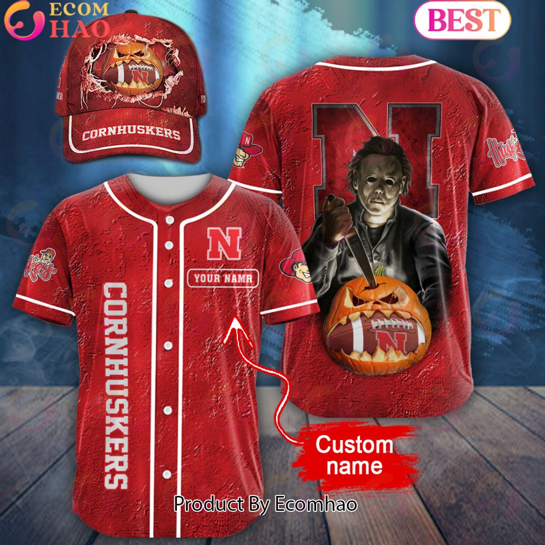 NCAA Nebraska Cornhuskers Special Michael Myers Design PERSONALIZED Baseball Jersey