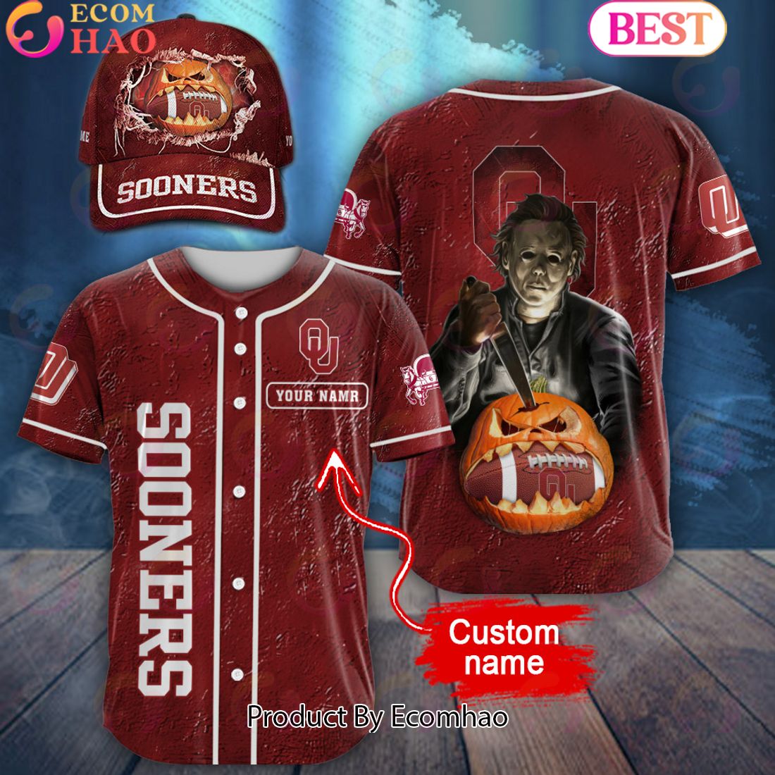 NCAA Oklahoma Sooners Special Michael Myers Design PERSONALIZED Baseball Jersey