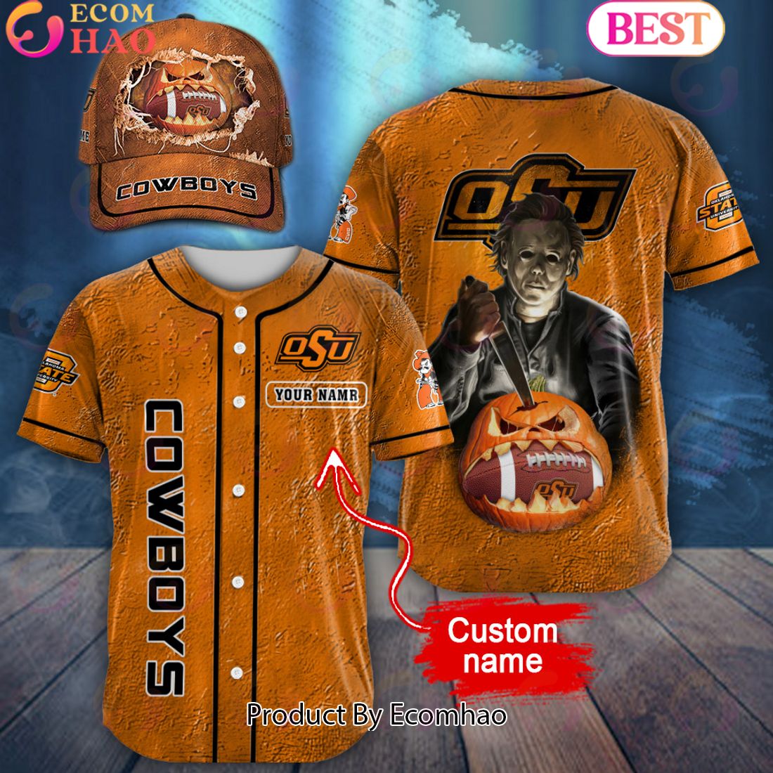 NCAA Oklahoma State Cowboys Special Michael Myers Design PERSONALIZED Baseball Jersey