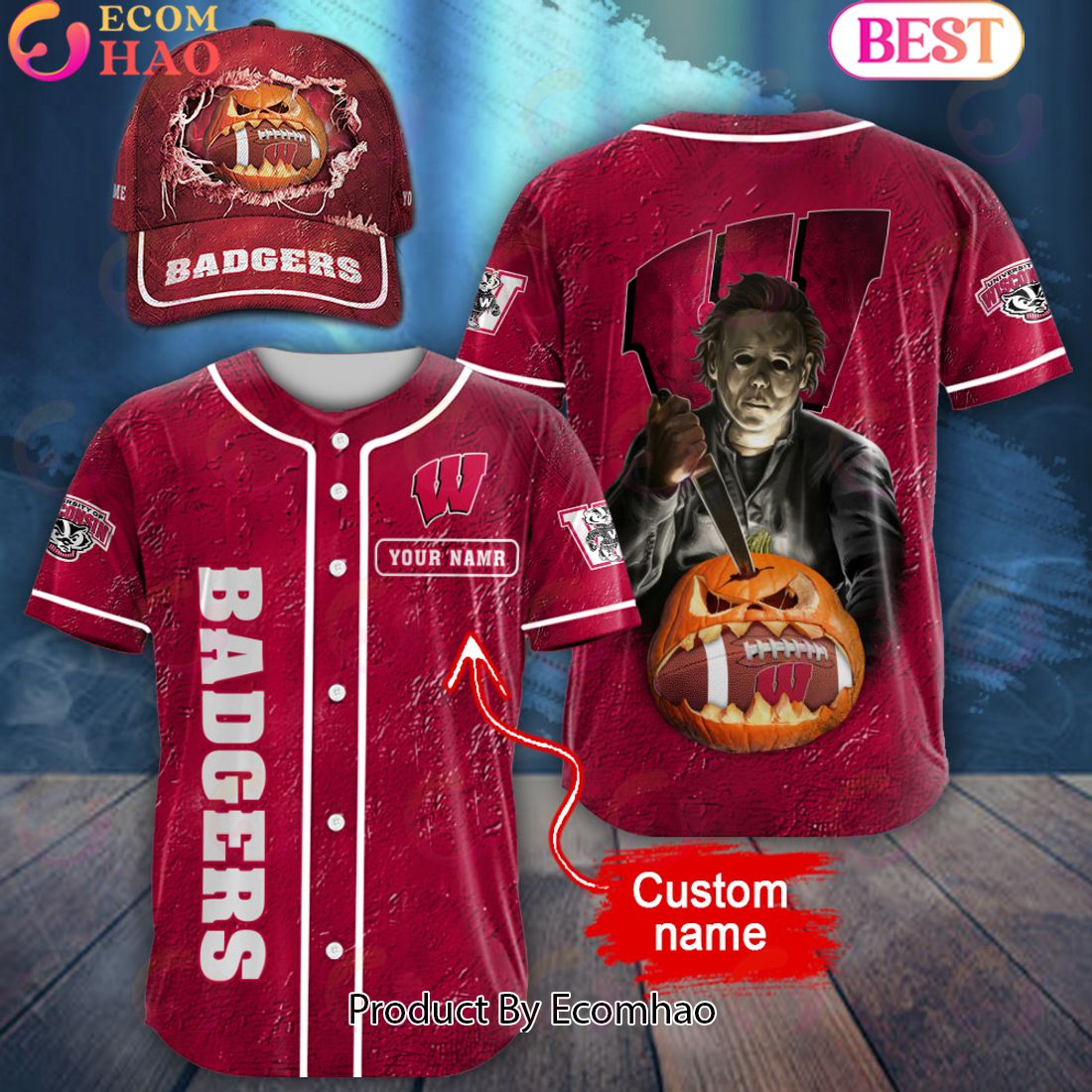 NCAA Wisconsin Badgers Special Michael Myers Design PERSONALIZED Baseball Jersey