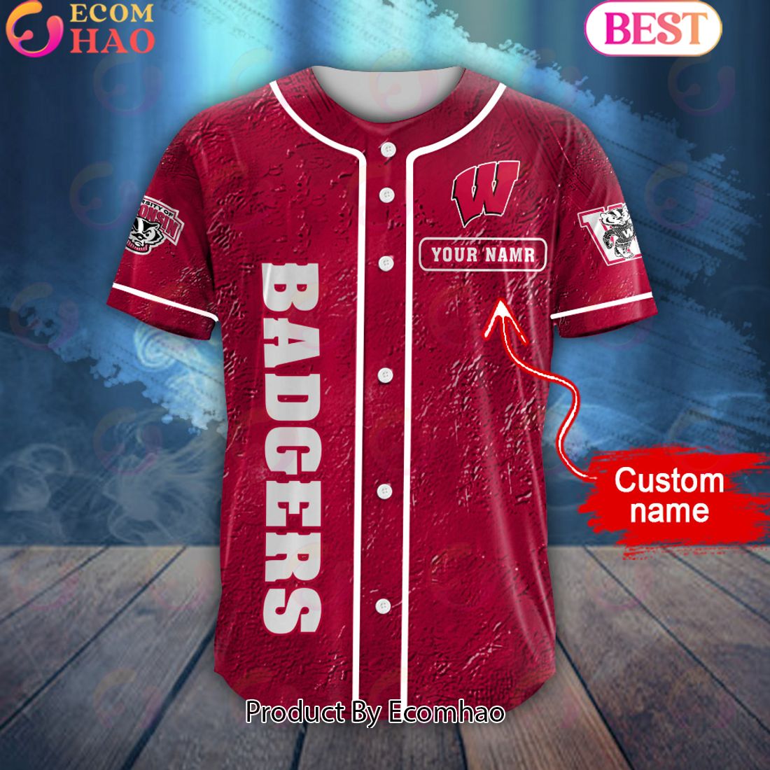 NCAA Wisconsin Badgers Special Michael Myers Design PERSONALIZED Baseball Jersey