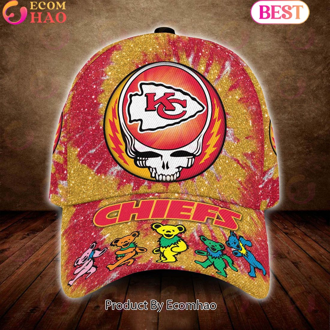 Kansas City Chiefs 3D Cap NFL & Grateful Dead Dancing Bears