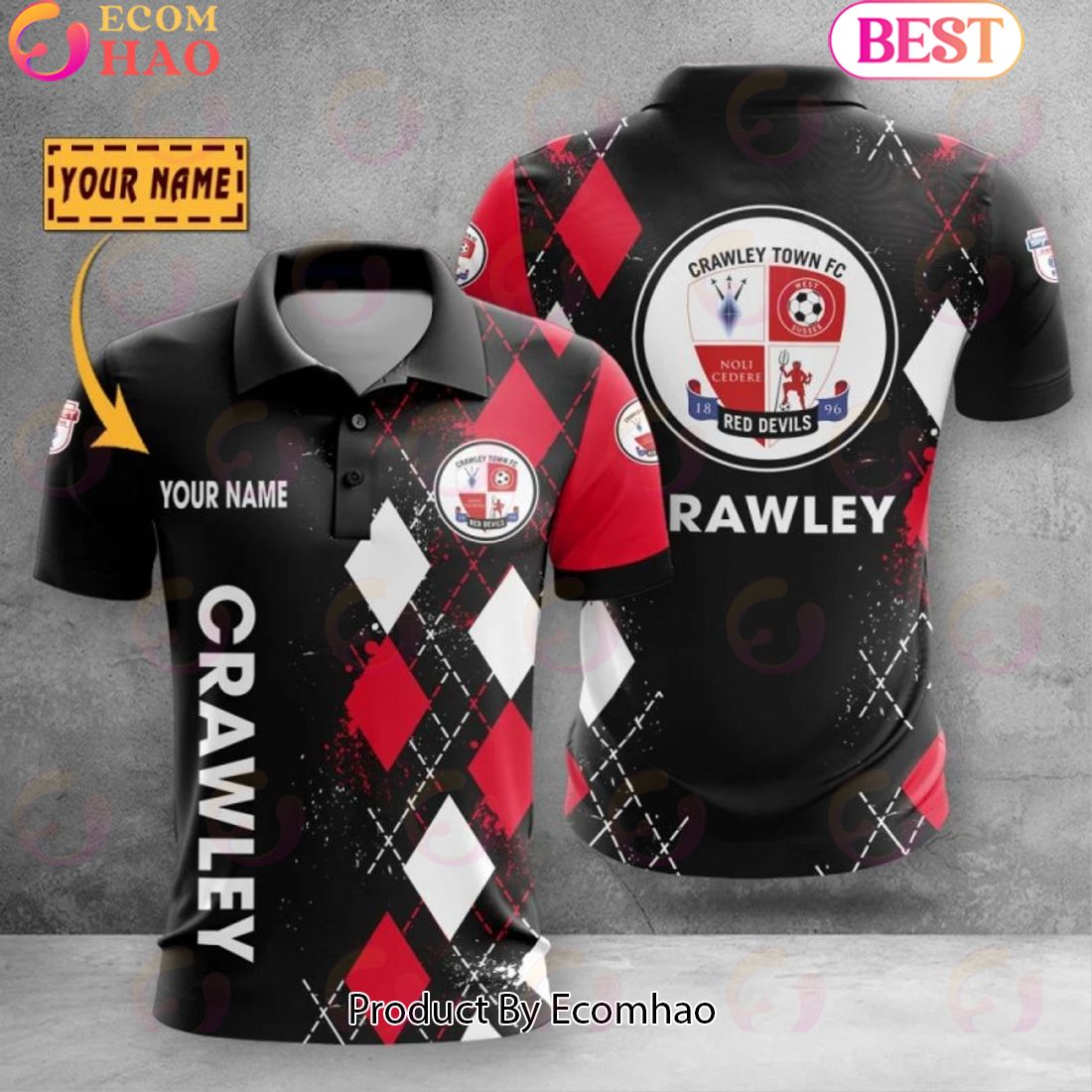 Custom Name Crawley Town Polo Shirt