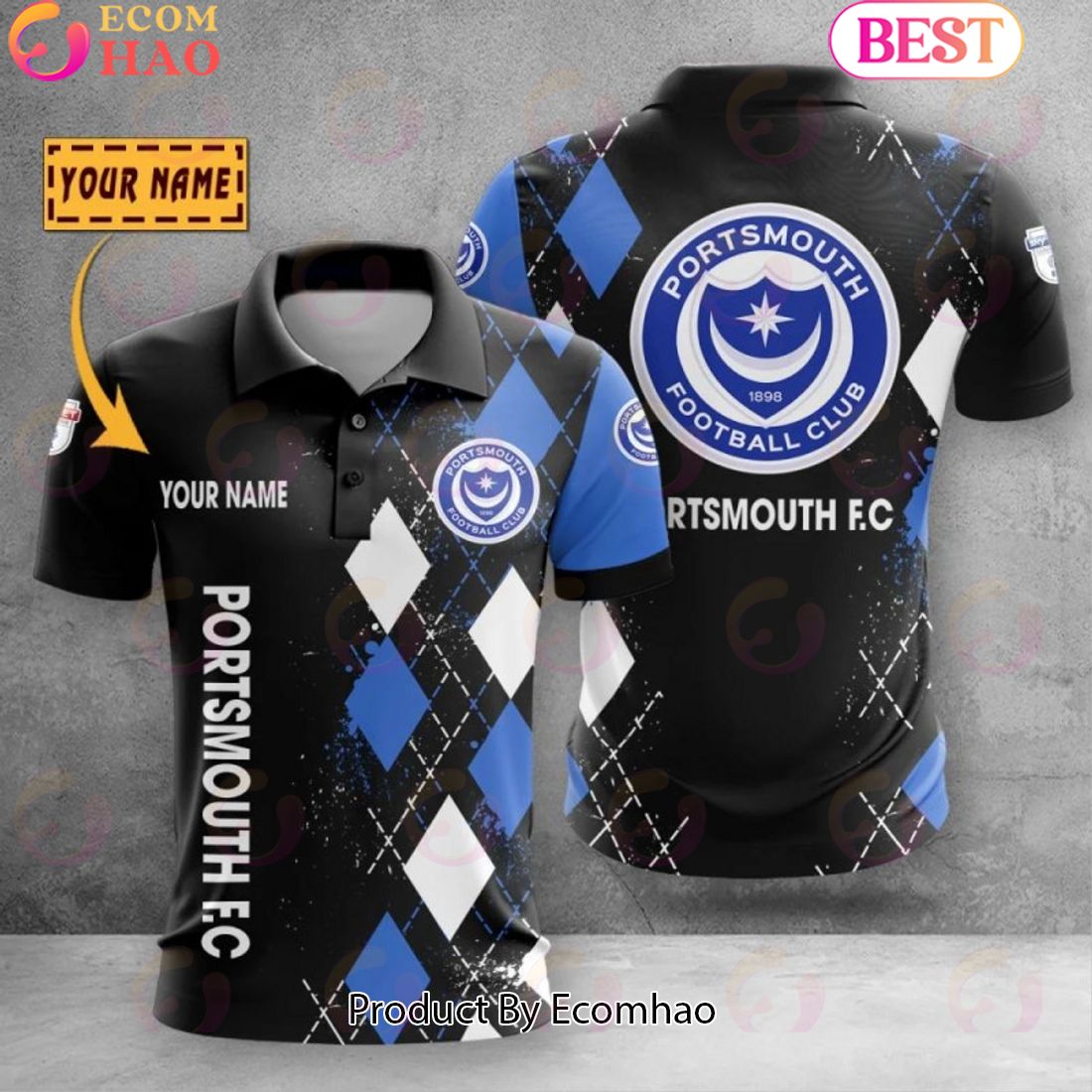 Custom Name Portsmouth F.C Polo Shirt