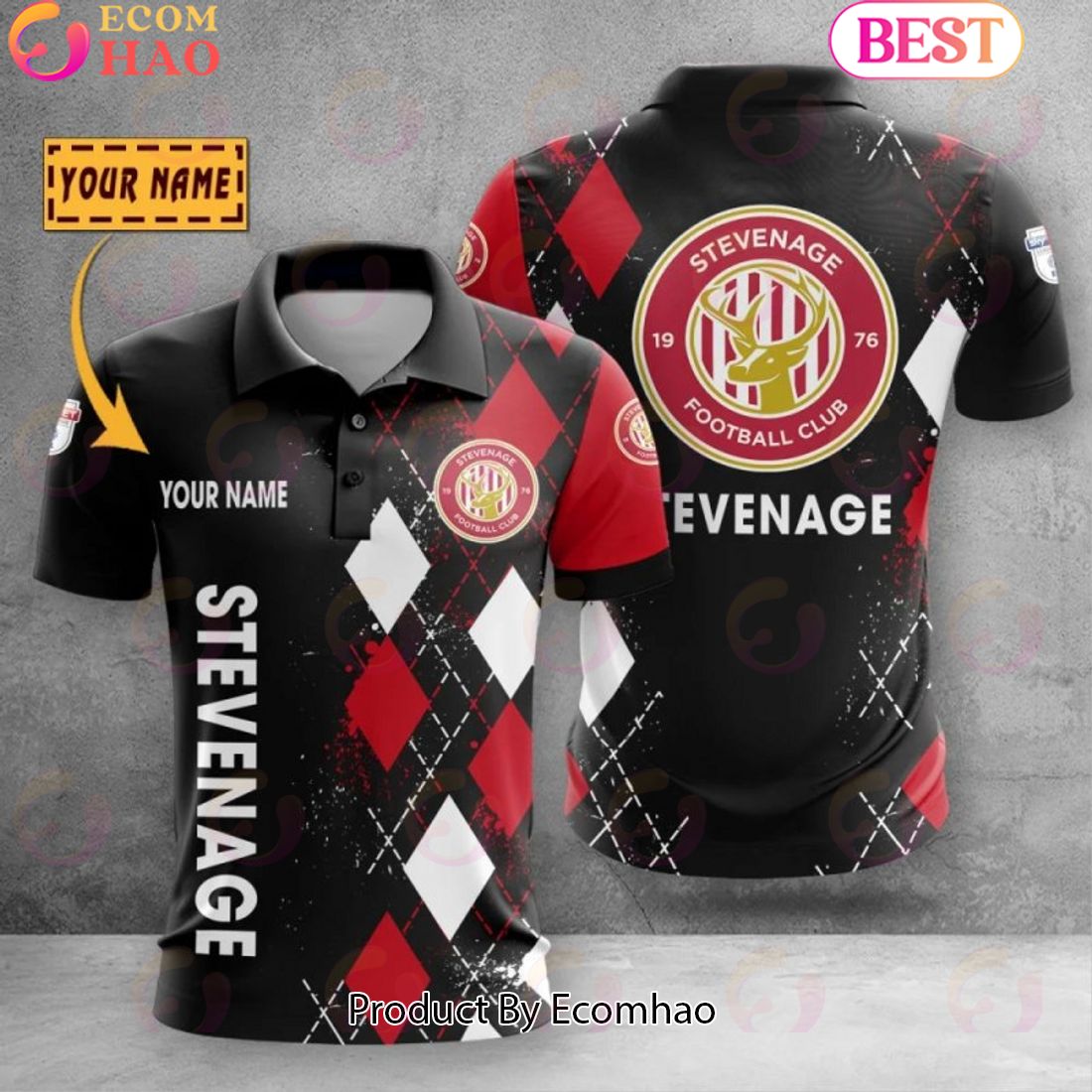 Custom Name Stevenage Football Club Polo Shirt