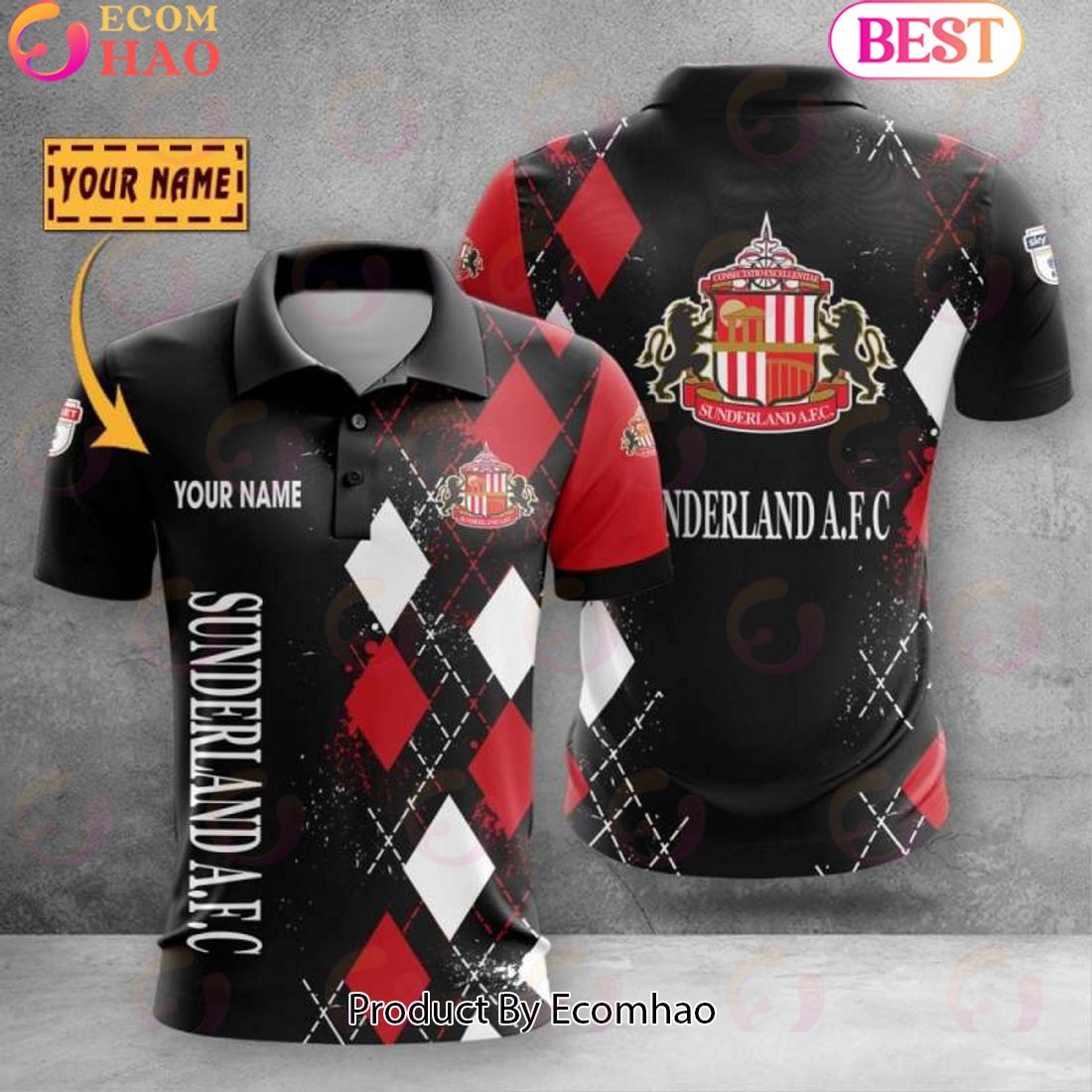 Custom Name Sunderland A.F.C Polo Shirt