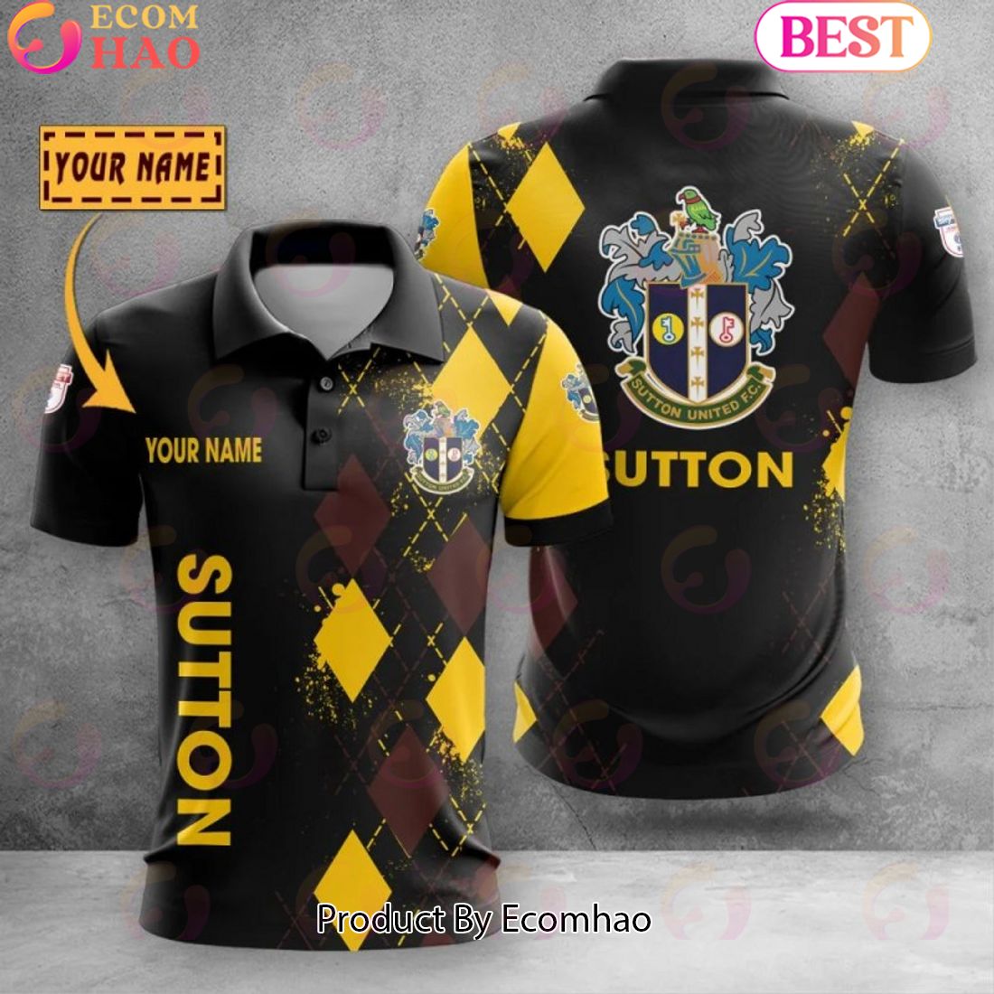 Custom Name Sutton United Polo Shirt