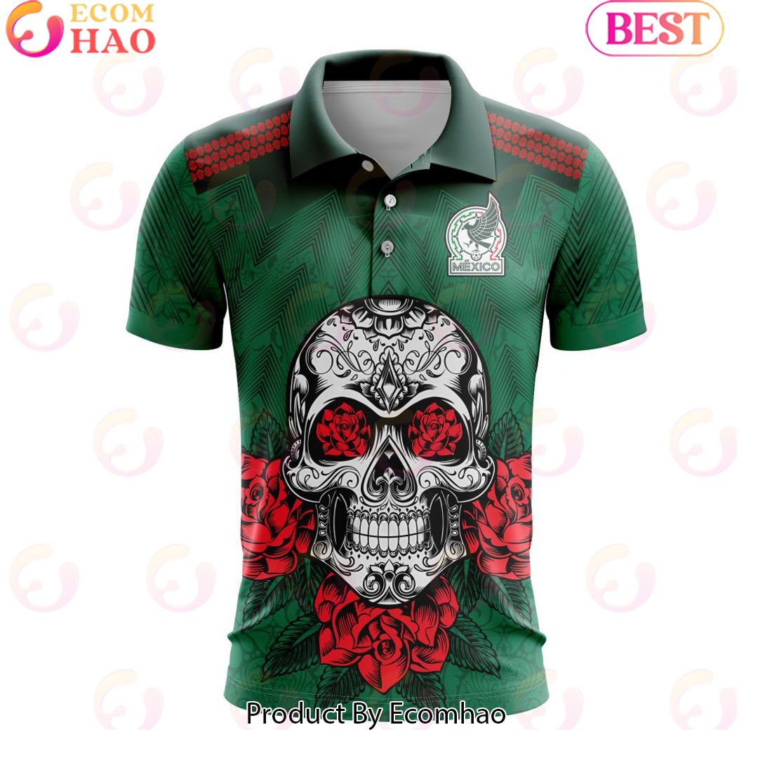 Mexico National Team Home Dia De Muertos Design Polo Shirt