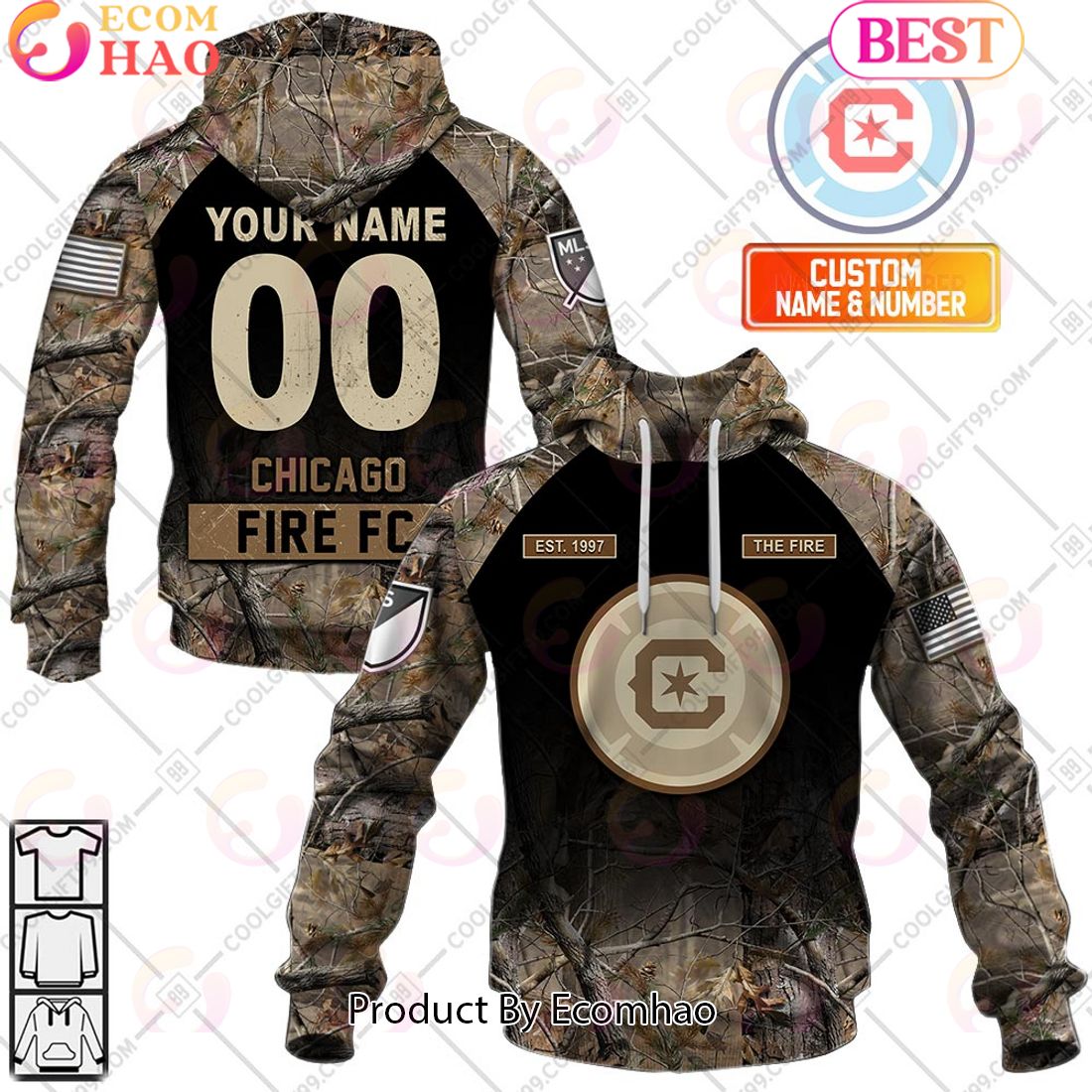 Personalized MLS Chicago Fire FC Camouflage 3D Hoodie