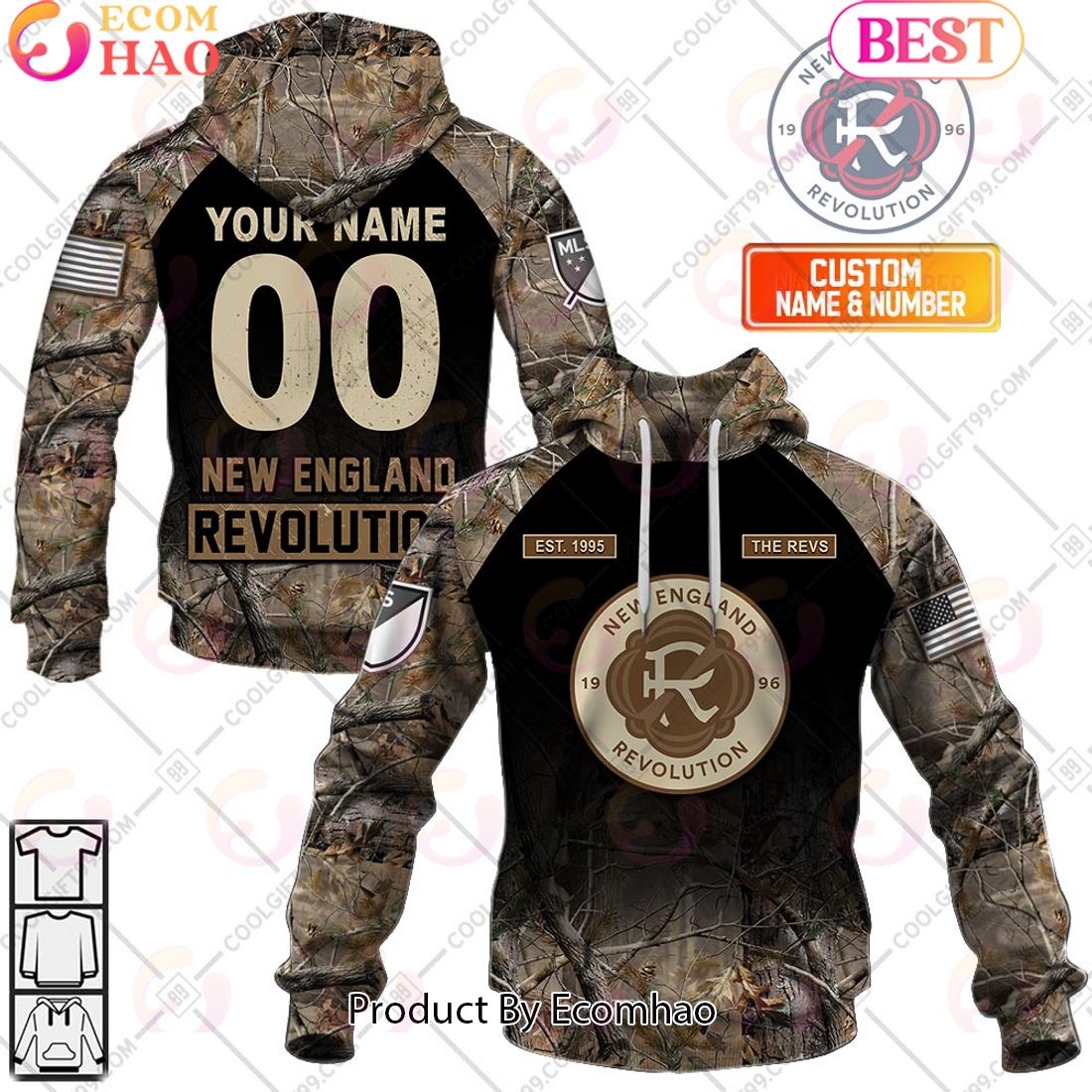 Personalized MLS New England Revolution Camouflage 3D Hoodie