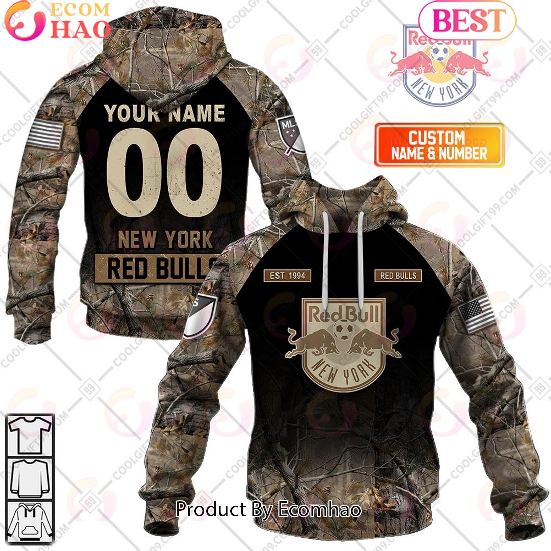 Personalized MLS New York Red Bulls Camouflage 3D Hoodie