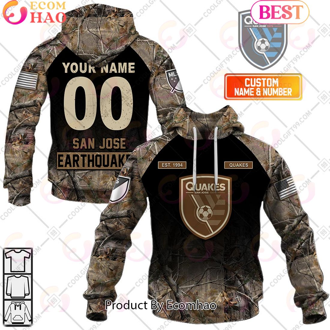 Personalized MLS San Jose Earthquakes Camouflage 3D Hoodie