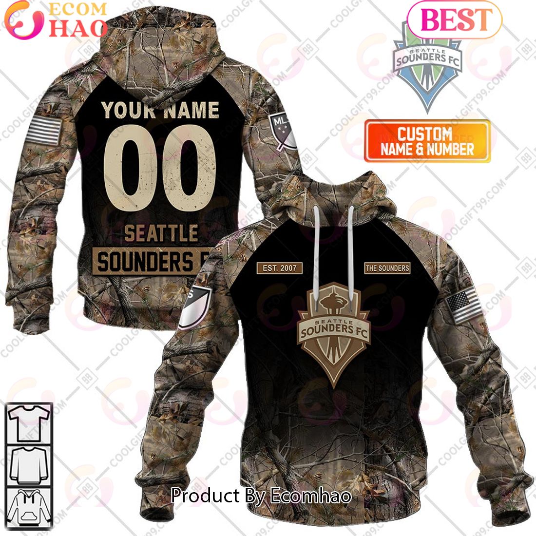 Personalized MLS Seattle Sounders FC Camouflage 3D Hoodie