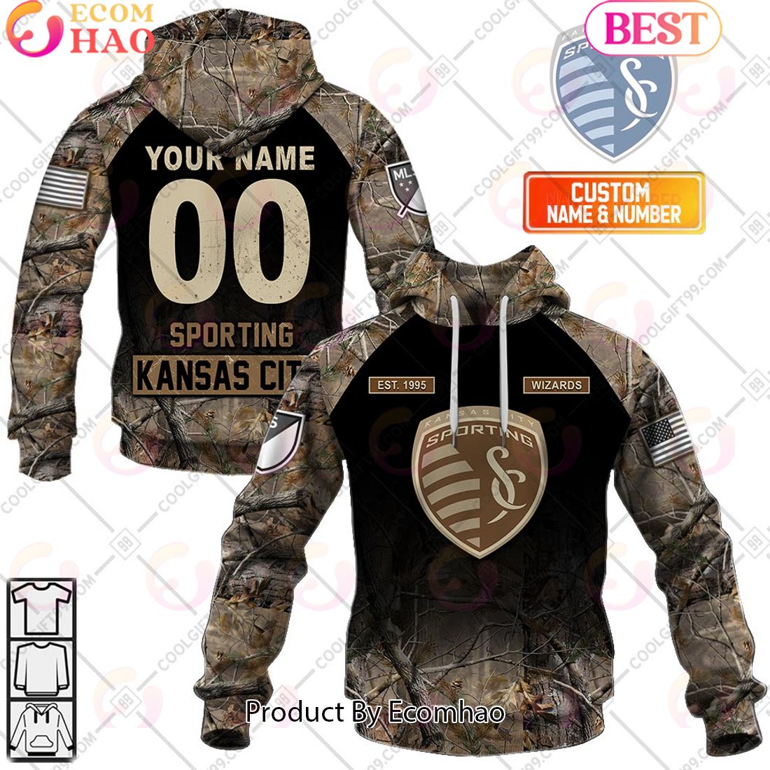 Personalized MLS Sporting Kansas City Camouflage 3D Hoodie