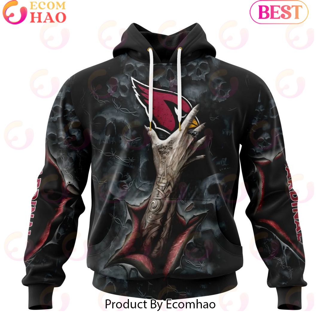 NFL Arizona Cardinals Special Horror Skull Art Design Halloween 3D Hoodie